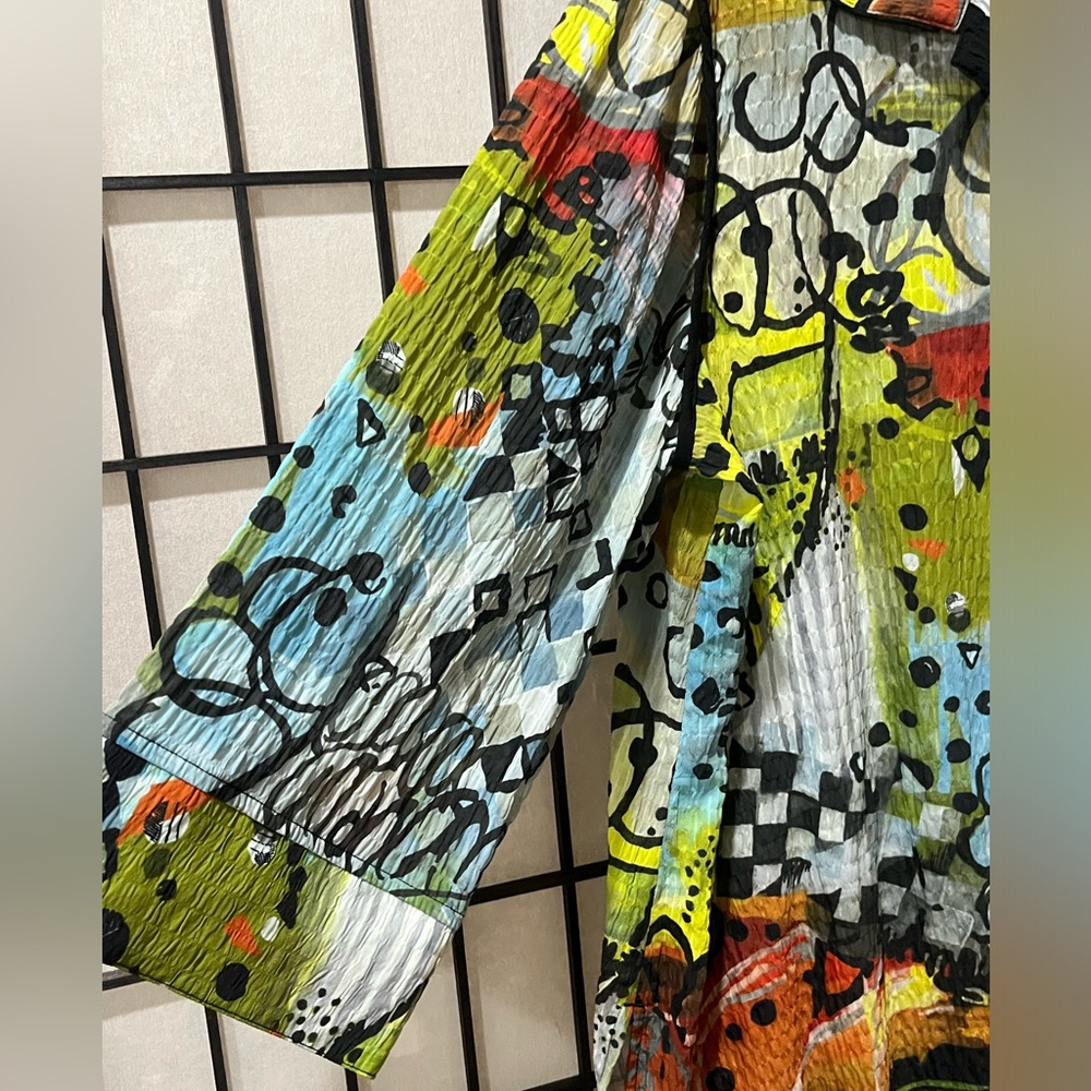 ALI MILES TEXTURED Abstract MULTI Print WIRE COLLAR BUTTON FRONT TUNIC SIZE 1X - Picture 9 of 13
